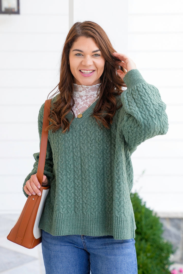 POL Knit Long Sleeve V Neck Pullover Sweater