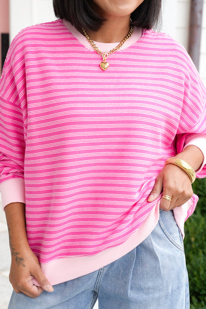 Striped Long Sleeve Crew Neck Knit Pullover Top