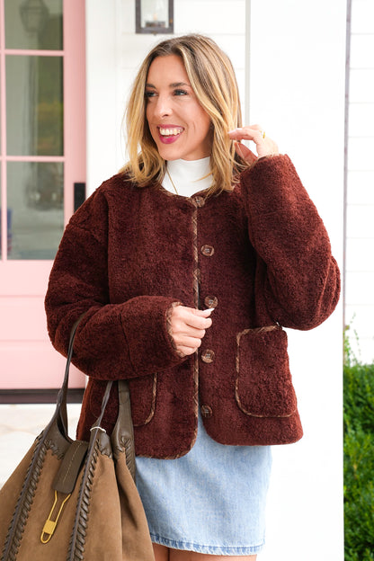 Sherpa Fleece Long Sleeve Button Down Jacket