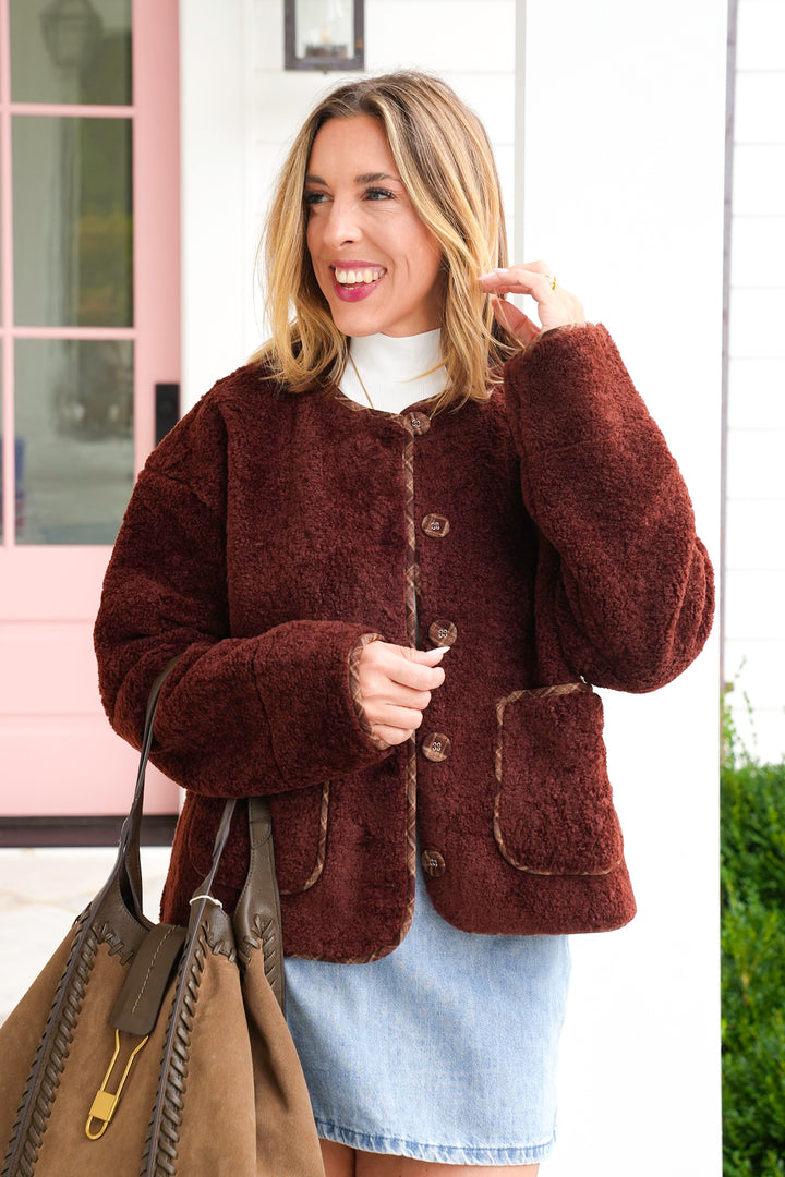 Sherpa Fleece Long Sleeve Button Down Jacket