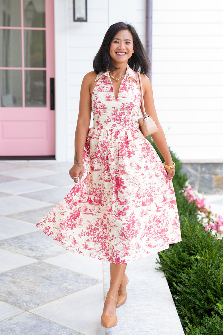 Nature Print Halter Neck Midi Dress