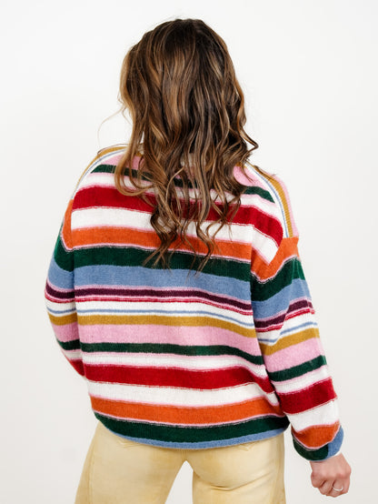 Multi Color Stripe Long Sleeve Crew Neck Sweater