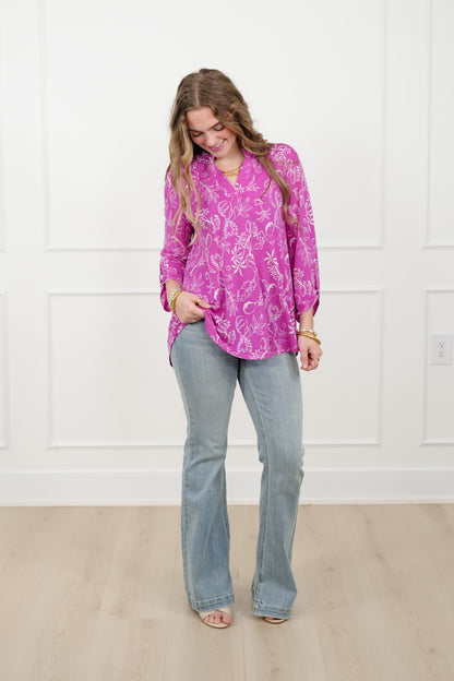 Plus/Reg Botanical print 3/4 Sleeve Tunic Top