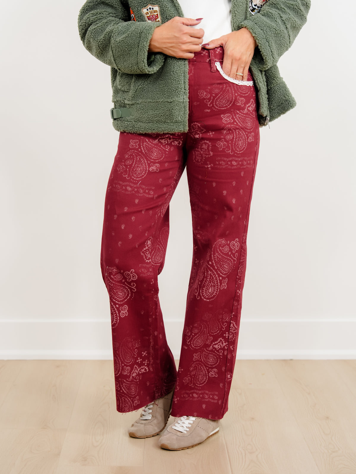 POPPY & PINE Bandana Print Frayed Hem Pants - Freckled Poppy