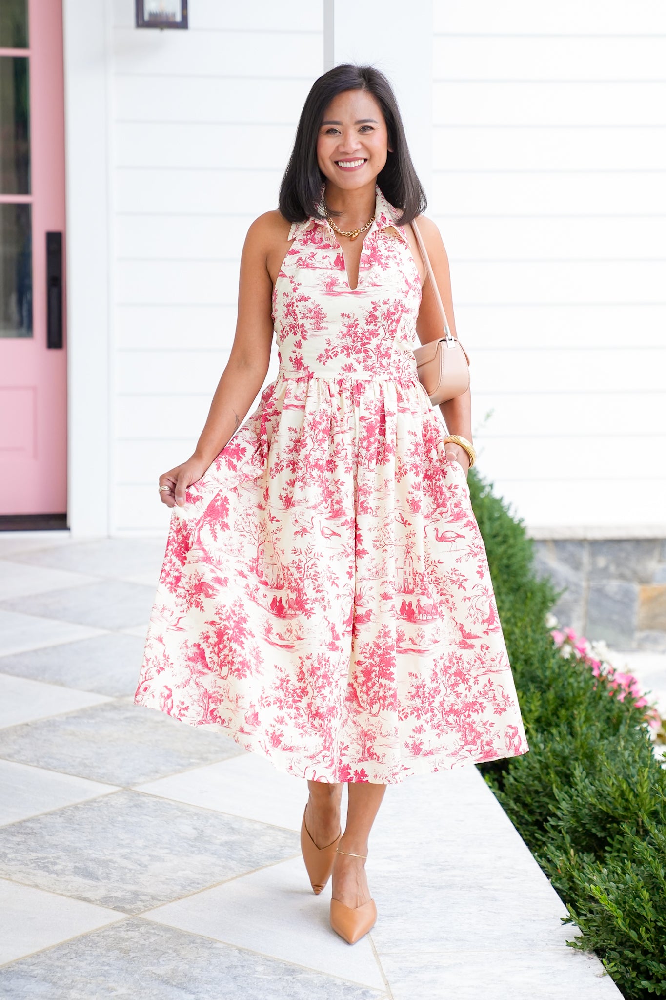 Nature Print Halter Neck Midi Dress