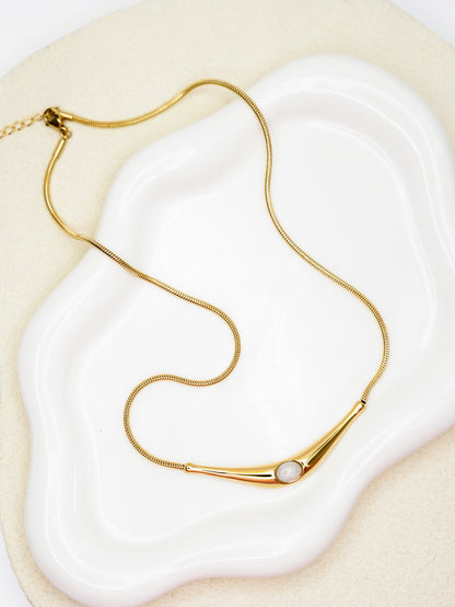 Gold Pendant Necklace with Opal Detail