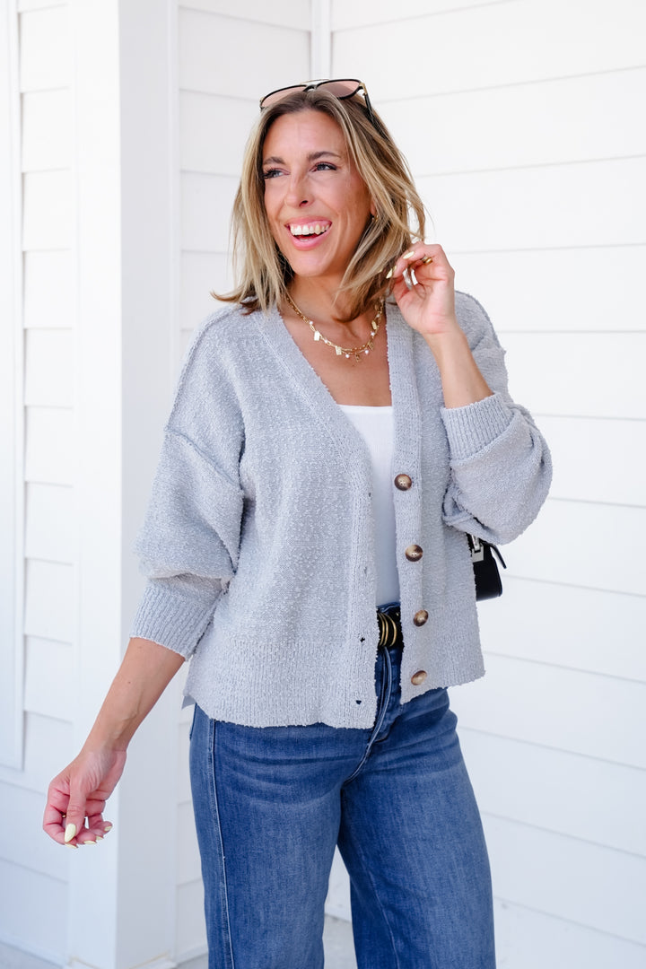 Plus/Reg Popcorn Long Sleeve Button Down Cardigan