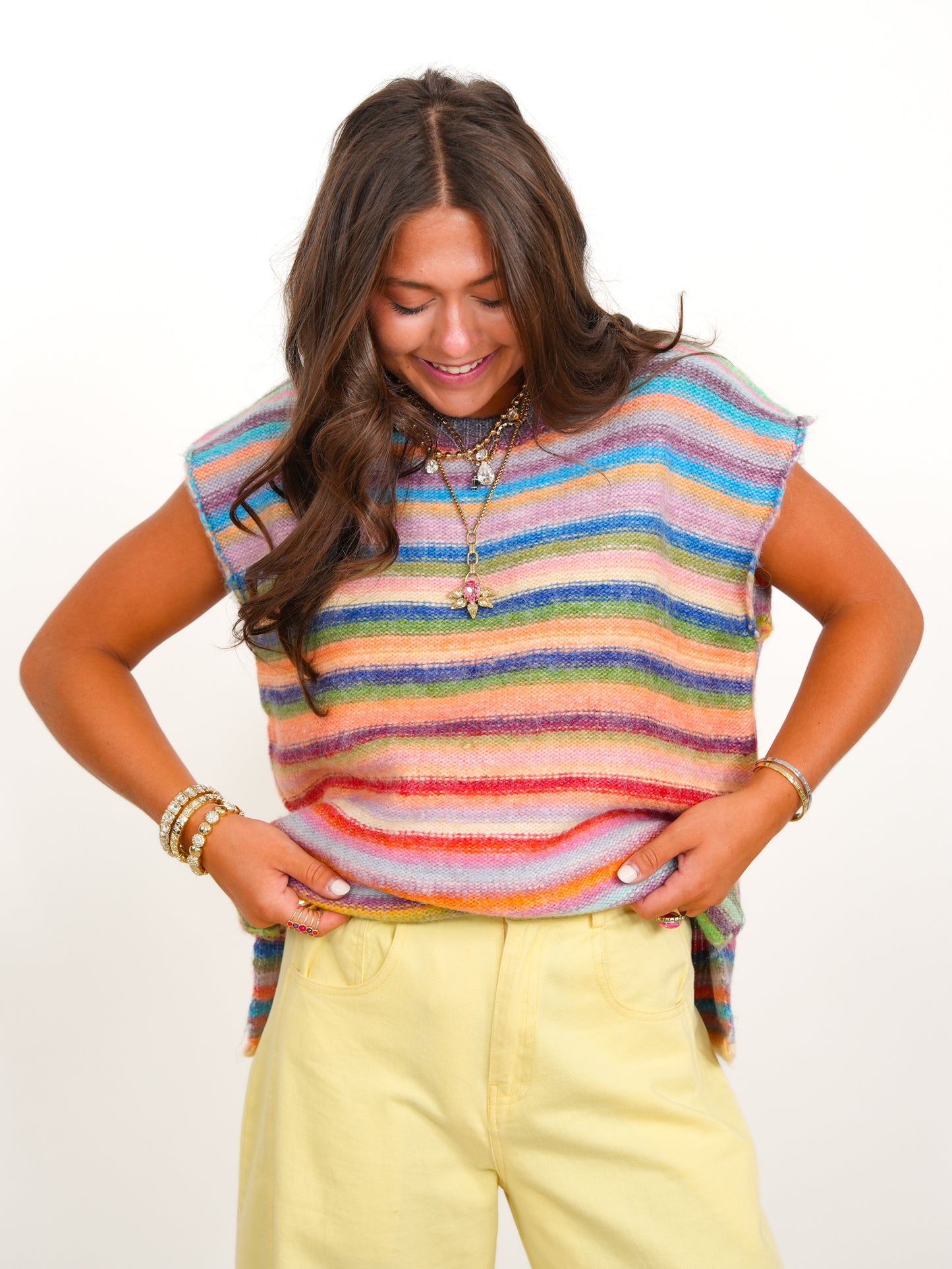 Rainbow Stripe Sleeveless Sweater Vest