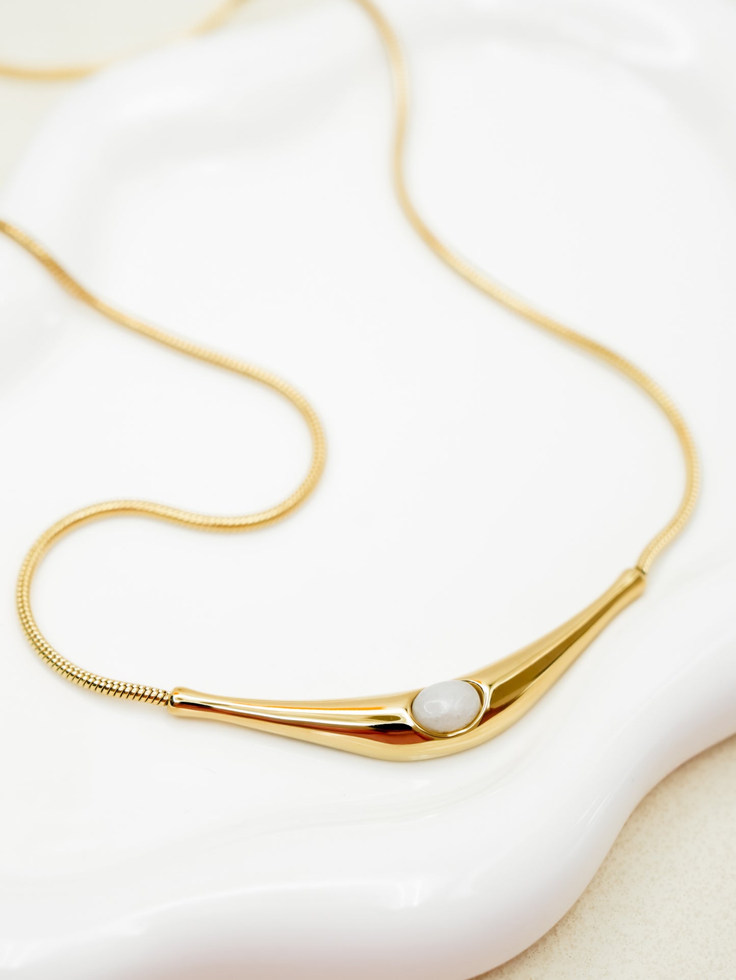 Gold Pendant Necklace with Opal Detail