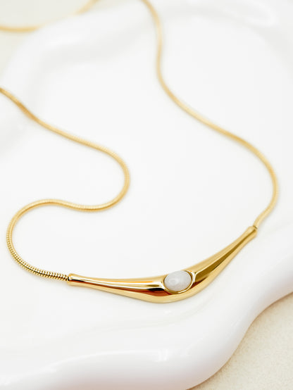 Gold Pendant Necklace with Opal Detail