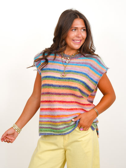 Rainbow Stripe Sleeveless Sweater Vest