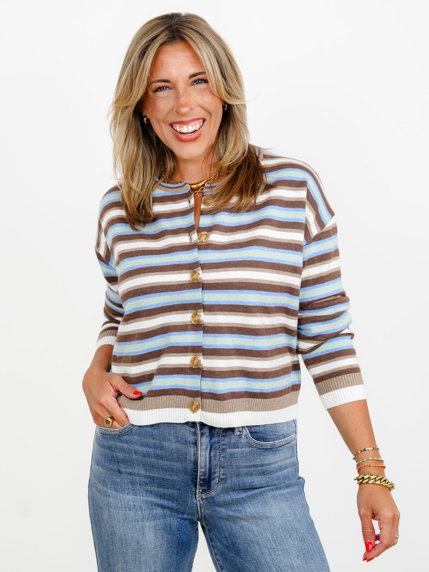 Striped Long Sleeve Button Down Cardigan