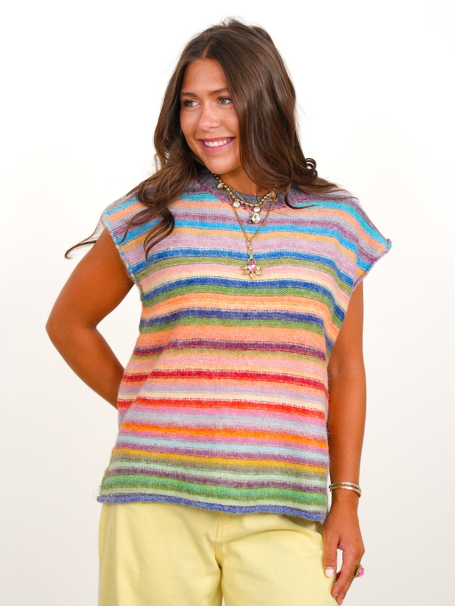 Rainbow Stripe Sleeveless Sweater Vest