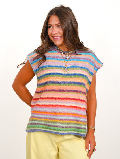 Rainbow Stripe Sleeveless Sweater Vest