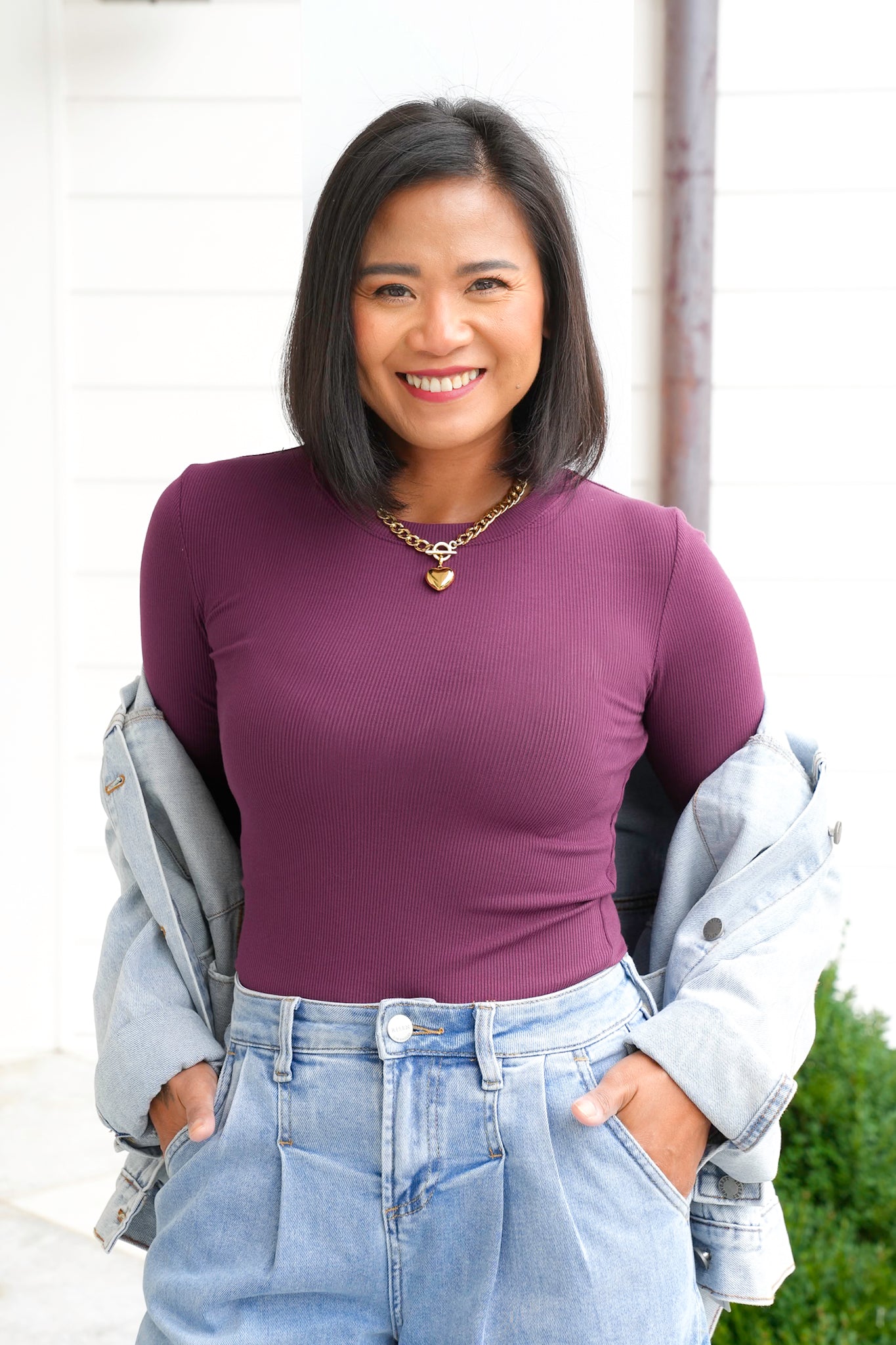 Ribbed Knit Long Sleeve Crew Neck Top