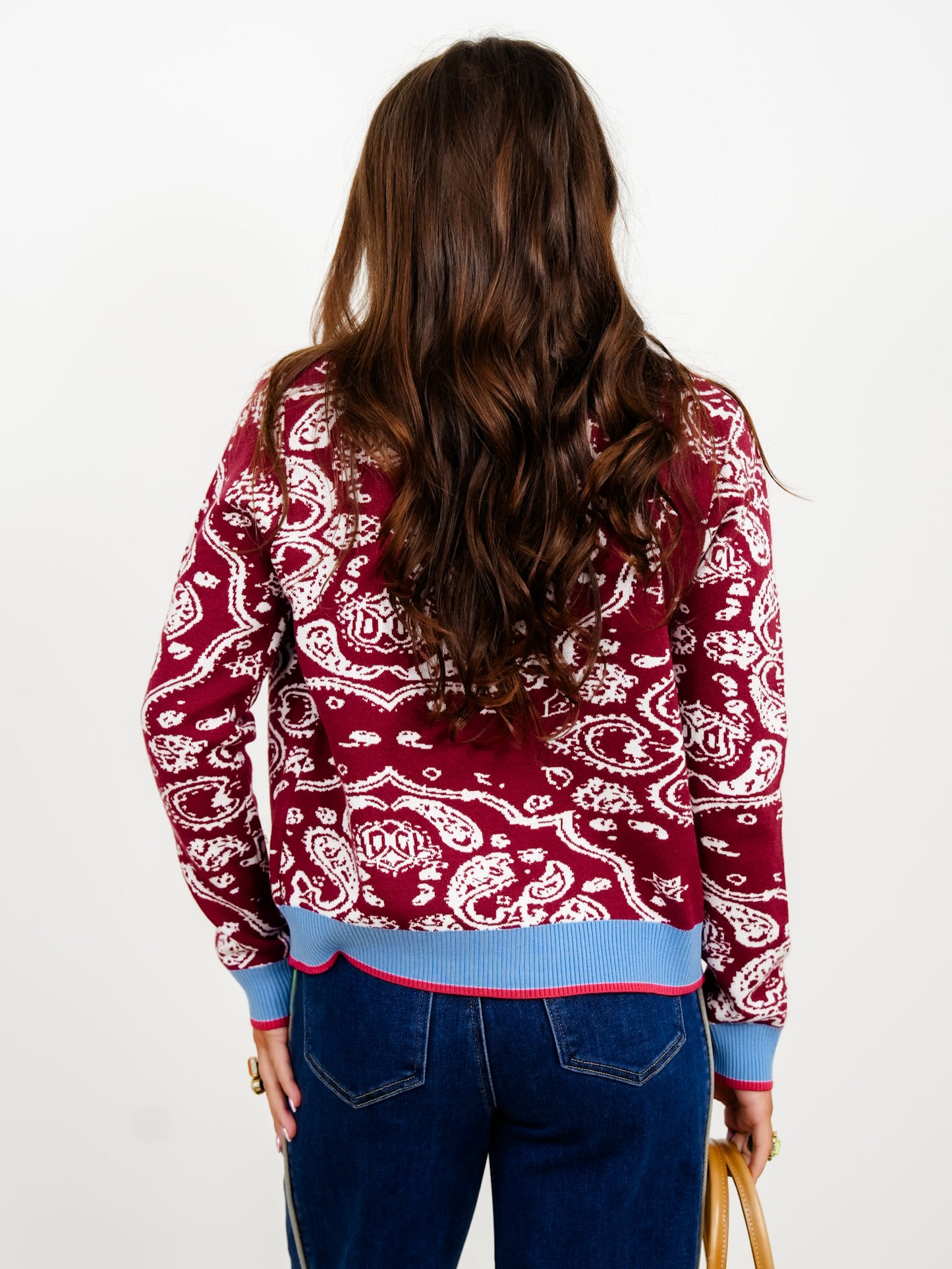 Paisley Knit Long Sleeve Button Down Cardigan