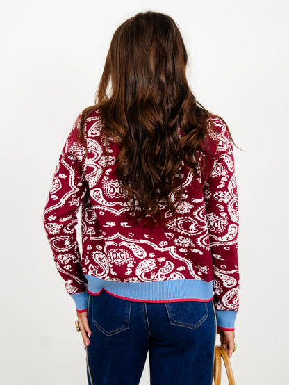 Paisley Knit Long Sleeve Button Down Cardigan