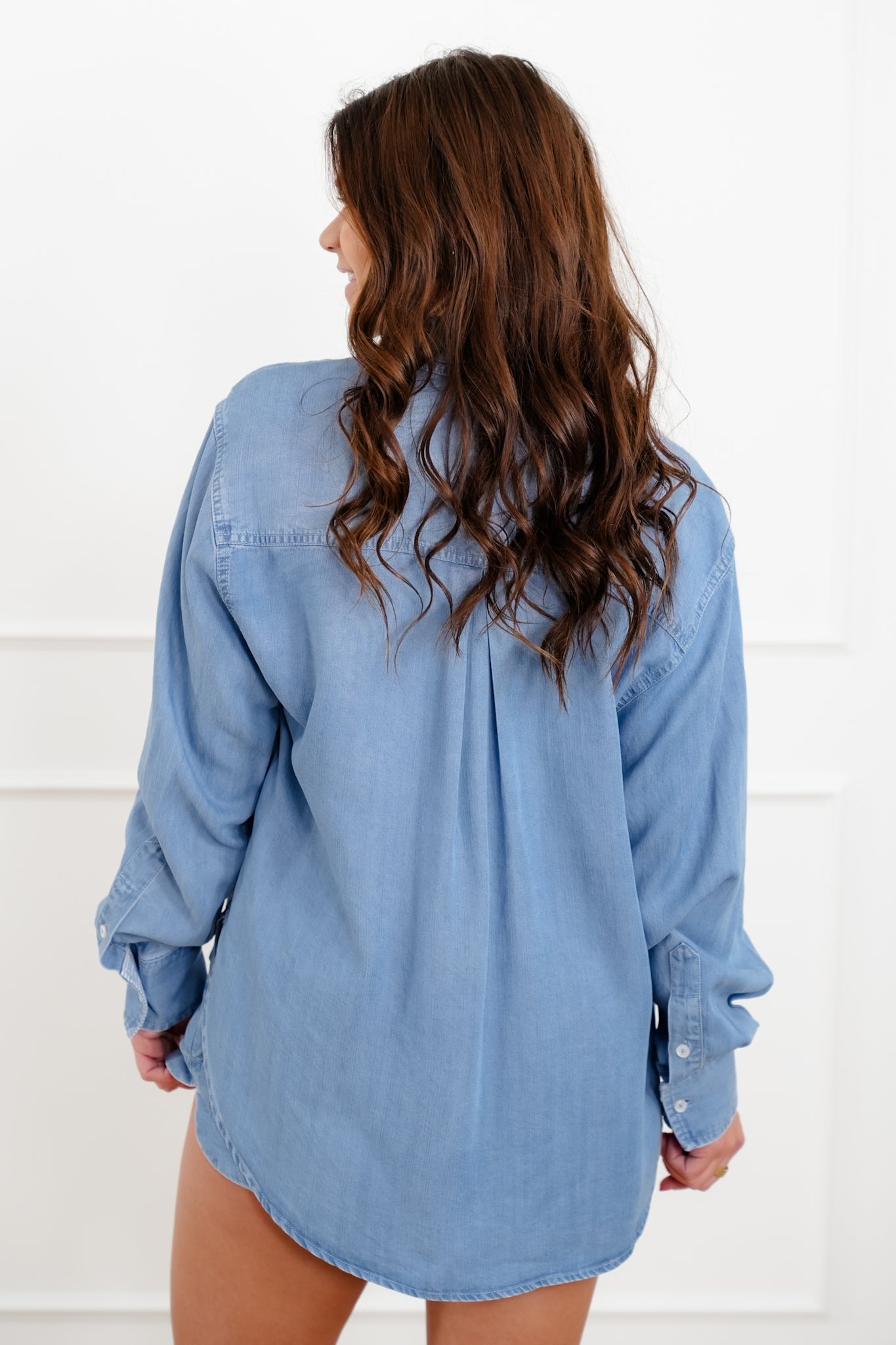 Light Wash Long Sleeve Button Down Top