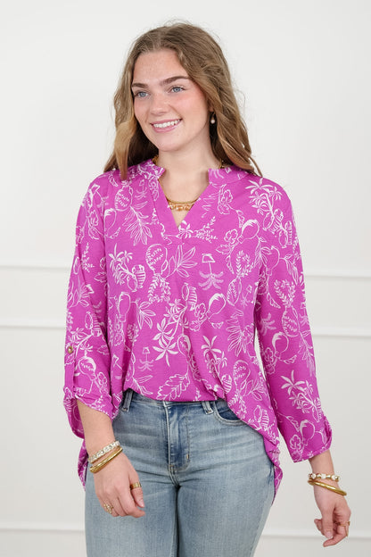 Plus/Reg Botanical print 3/4 Sleeve Tunic Top