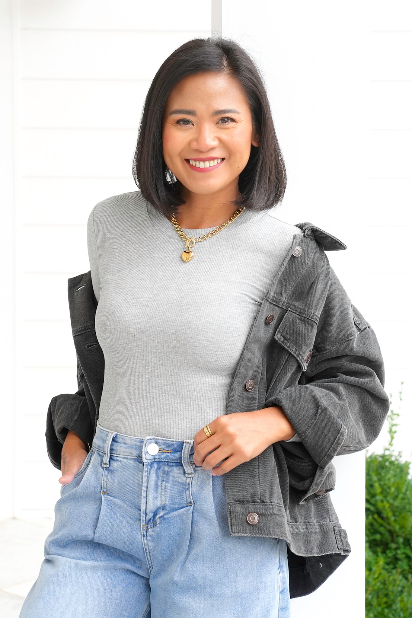 Ribbed Knit Long Sleeve Crew Neck Top