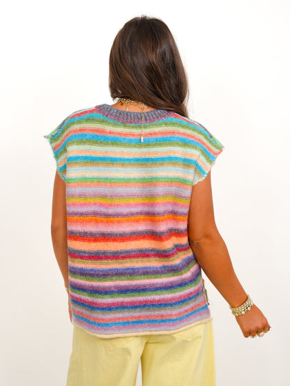 Rainbow Stripe Sleeveless Sweater Vest