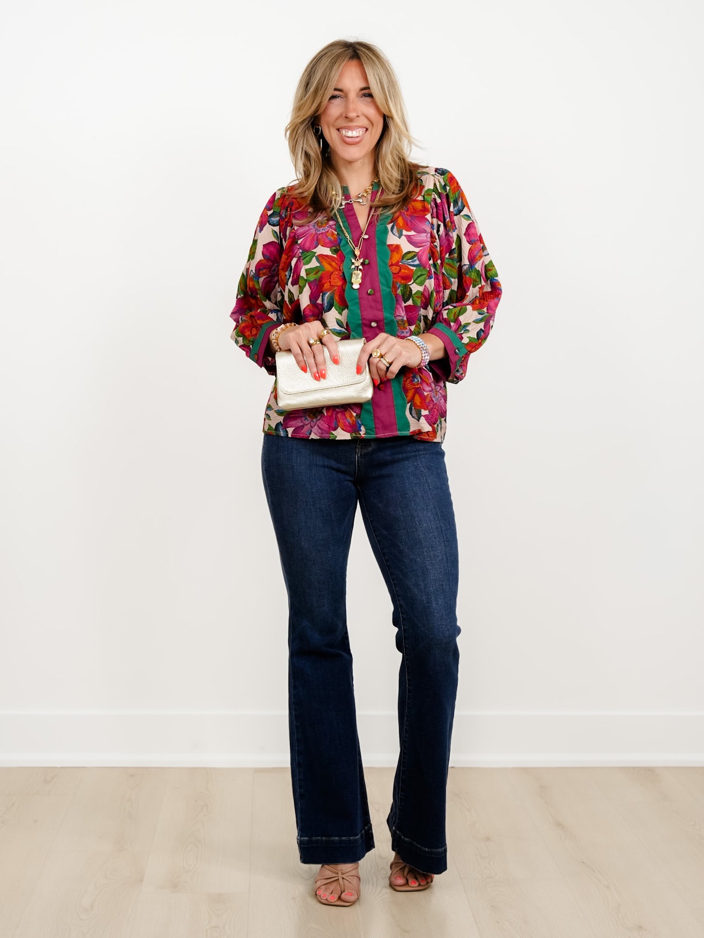 Plus/Reg Floral Printed 3/4 Sleeve Top