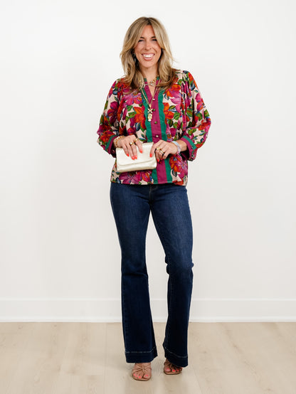 Plus/Reg Floral Printed 3/4 Sleeve Top