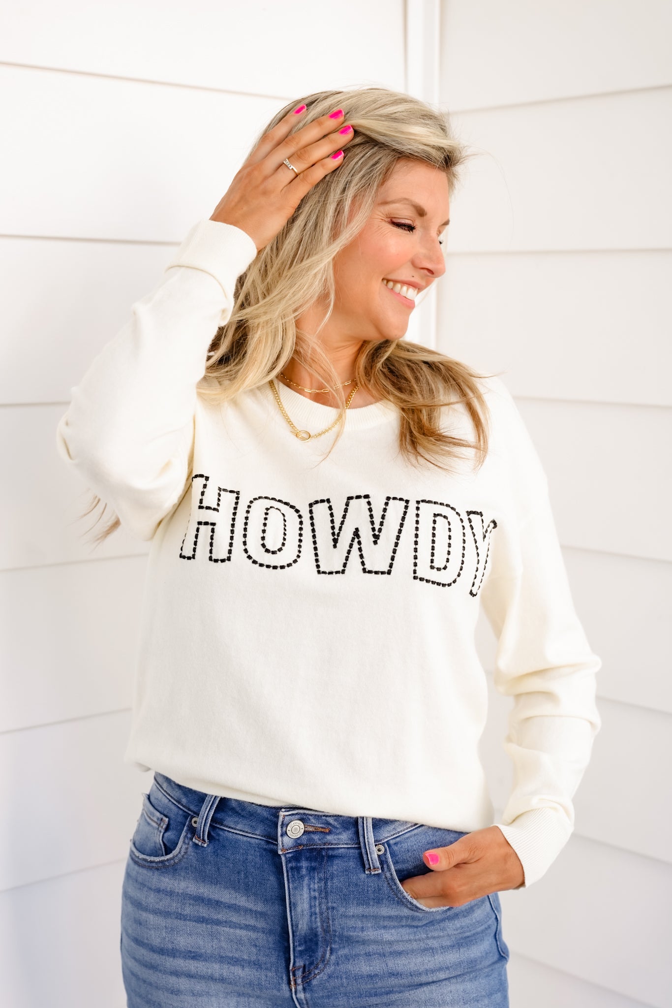 Long Sleeve "Howdy" Pullover Sweater