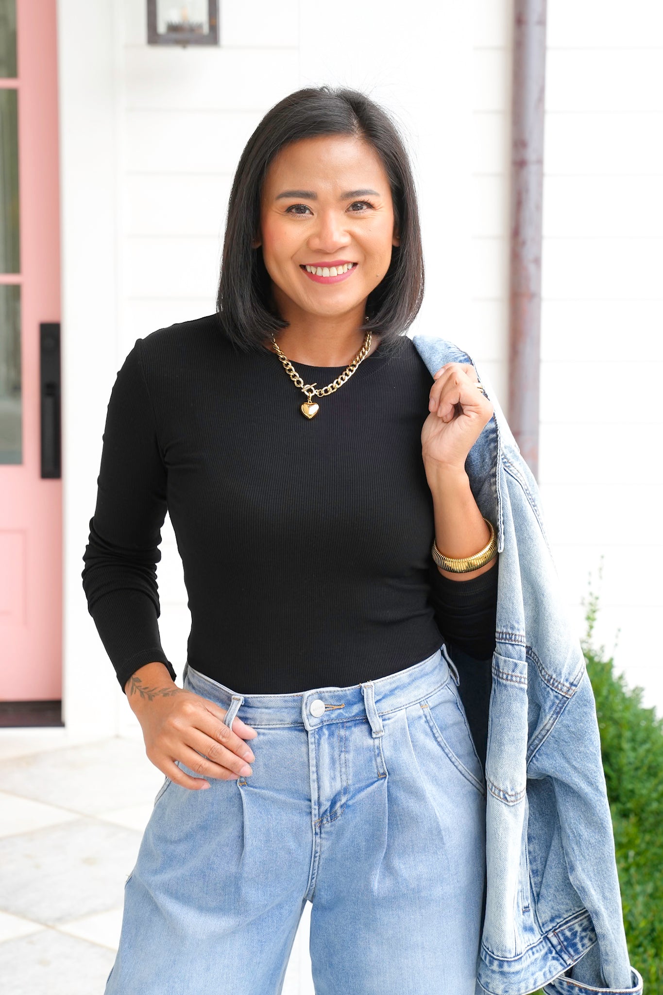 Ribbed Knit Long Sleeve Crew Neck Top