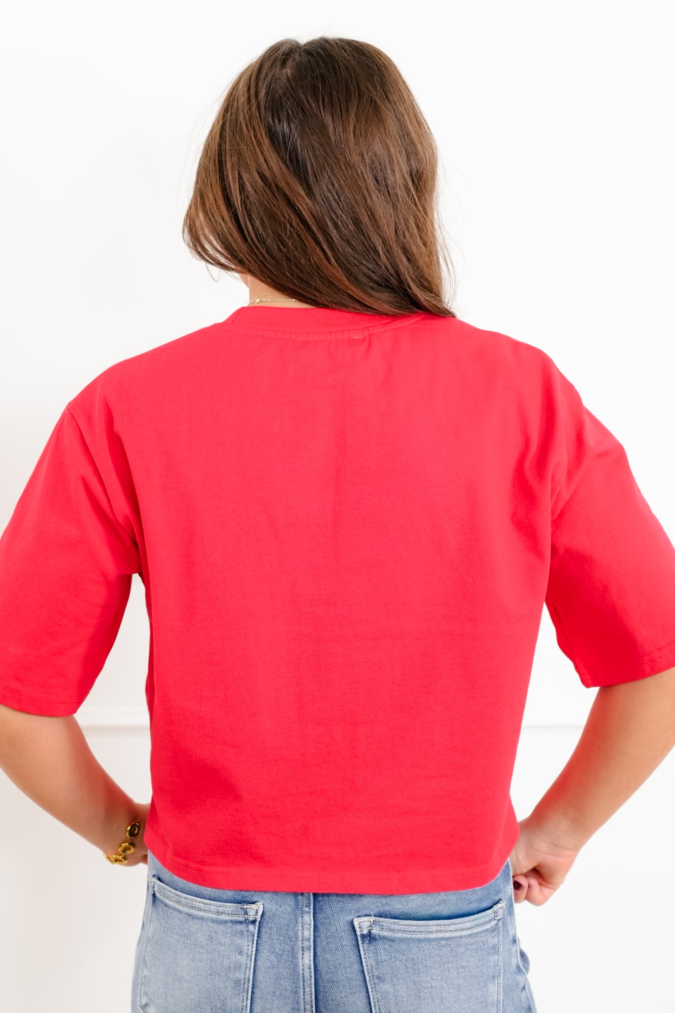 Plus/Reg The Marlow Nico Threads Solid Short Red Sleeve Crew Neck Top