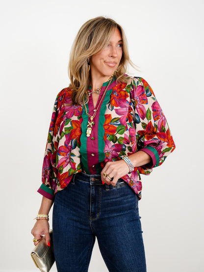 Plus/Reg Floral Printed 3/4 Sleeve Top