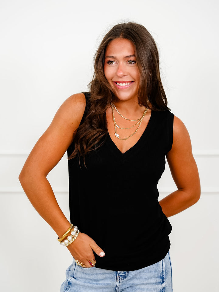 Door Buster! Ribbed V-Neck Tank Top - Freckled Poppy