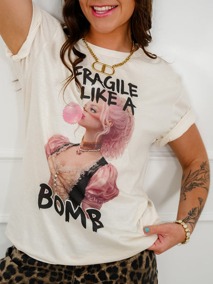 Plus/Reg Short Sleeve "Fragile Like A Bomb" Graphic Tee with Rhinestones