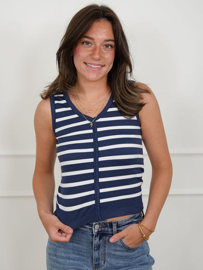 Door Buster! Stripe Sleeveless V Neck Top