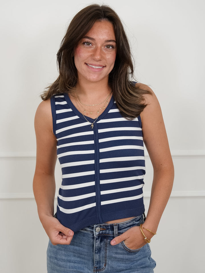 Door Buster! Stripe Sleeveless V Neck Top
