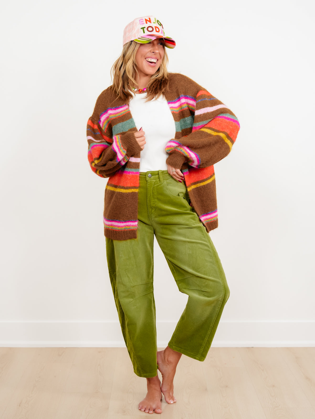 High Waist Barrel Leg Corduroy Pants - Freckled Poppy