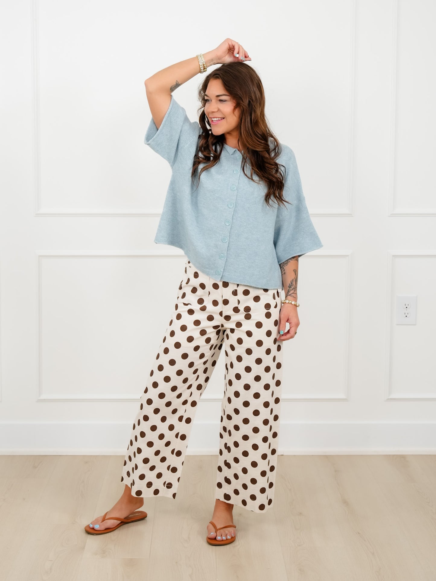 Dusty Blue Short Sleeve Button Down Cardigan