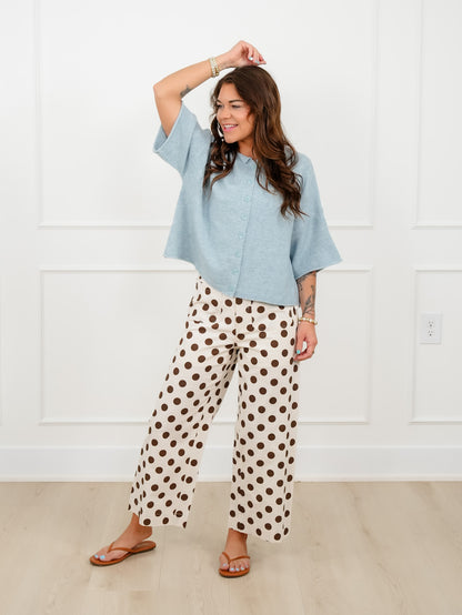 Dusty Blue Short Sleeve Button Down Cardigan