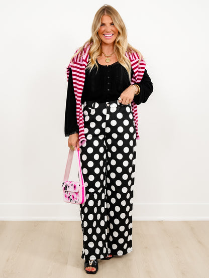 Plus/Reg Polka Dot High Waist Wide Leg Pants