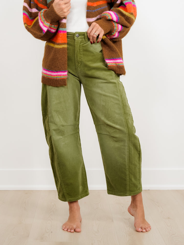 High Waist Barrel Leg Corduroy Pants - Freckled Poppy