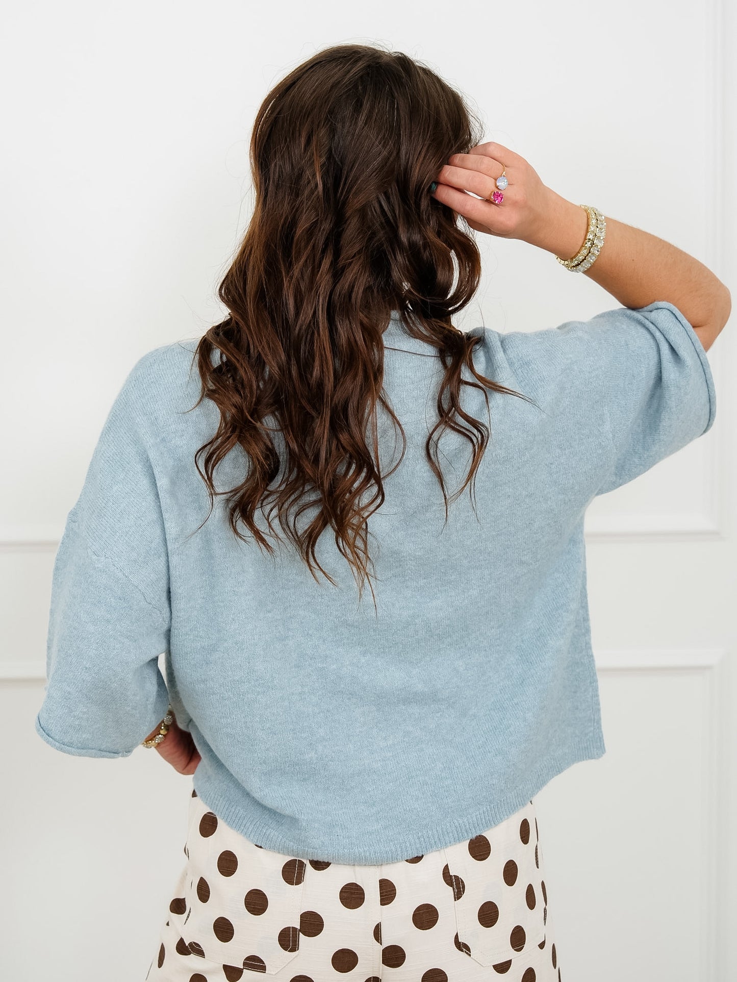 Dusty Blue Short Sleeve Button Down Cardigan