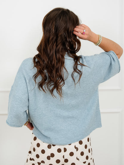 Dusty Blue Short Sleeve Button Down Cardigan