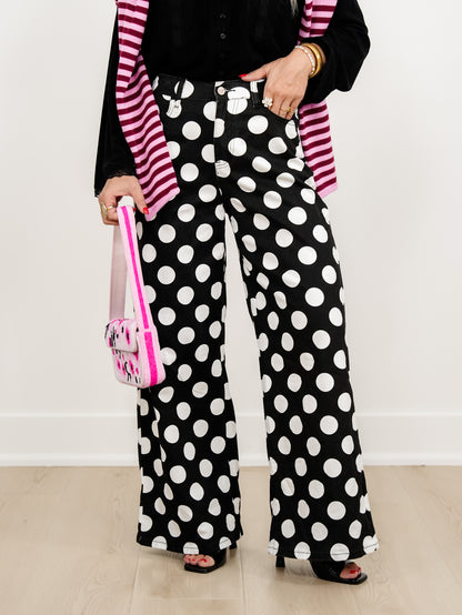 Plus/Reg Polka Dot High Waist Wide Leg Pants