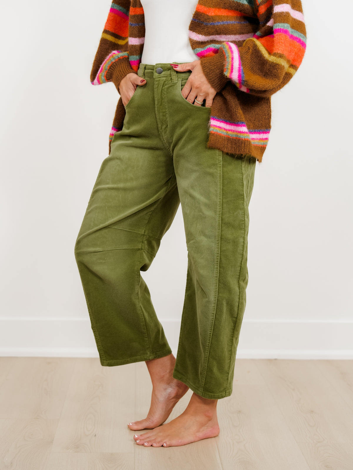 High Waist Barrel Leg Corduroy Pants - Freckled Poppy