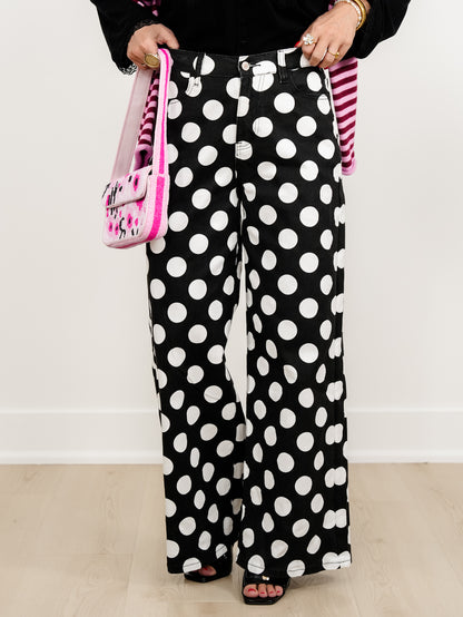 Plus/Reg Polka Dot High Waist Wide Leg Pants