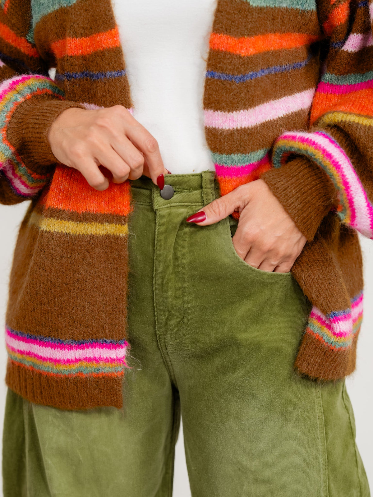 High Waist Barrel Leg Corduroy Pants - Freckled Poppy