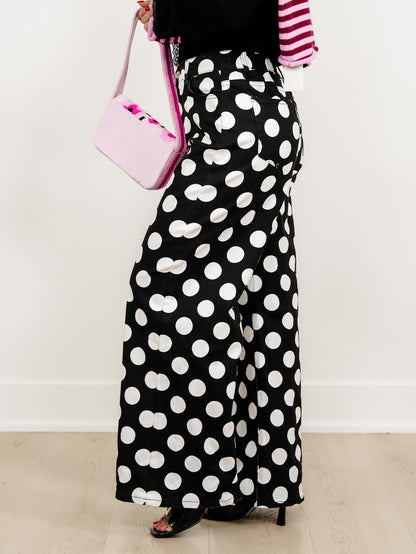 Plus/Reg Polka Dot High Waist Wide Leg Pants