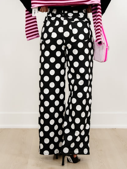 Plus/Reg Polka Dot High Waist Wide Leg Pants