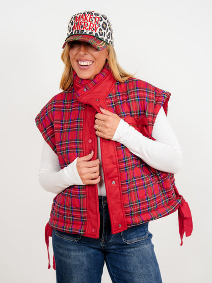 Quilted Plaid/ Fleece Snap Button Vest