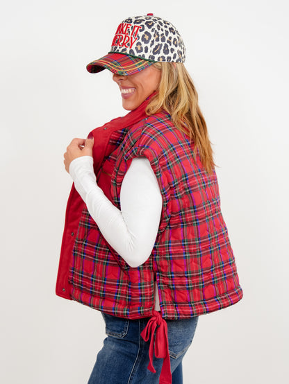 Quilted Plaid/ Fleece Snap Button Vest